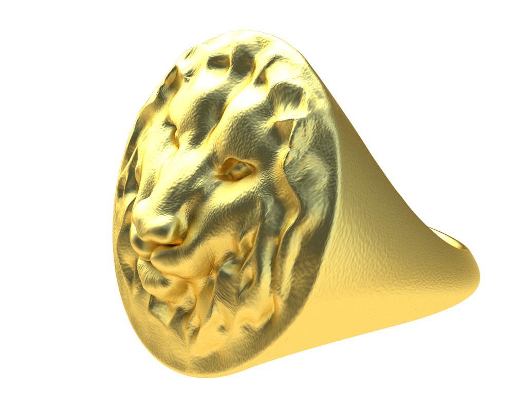 For Sale:  10 Karat Yellow Gold Leo Lion Head Signet Ring 3