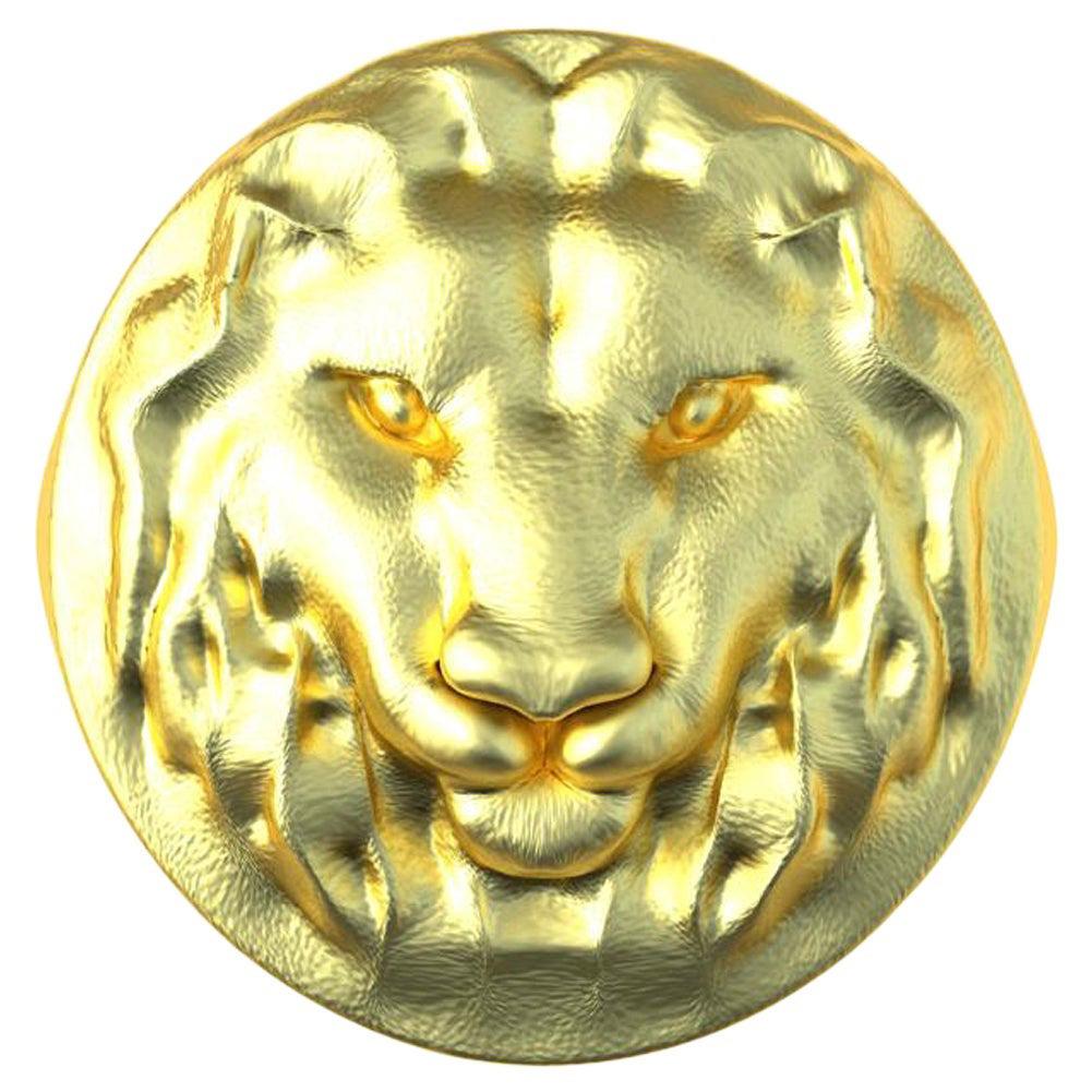 Bague sigillaire tête de lion en or jaune 10 carats