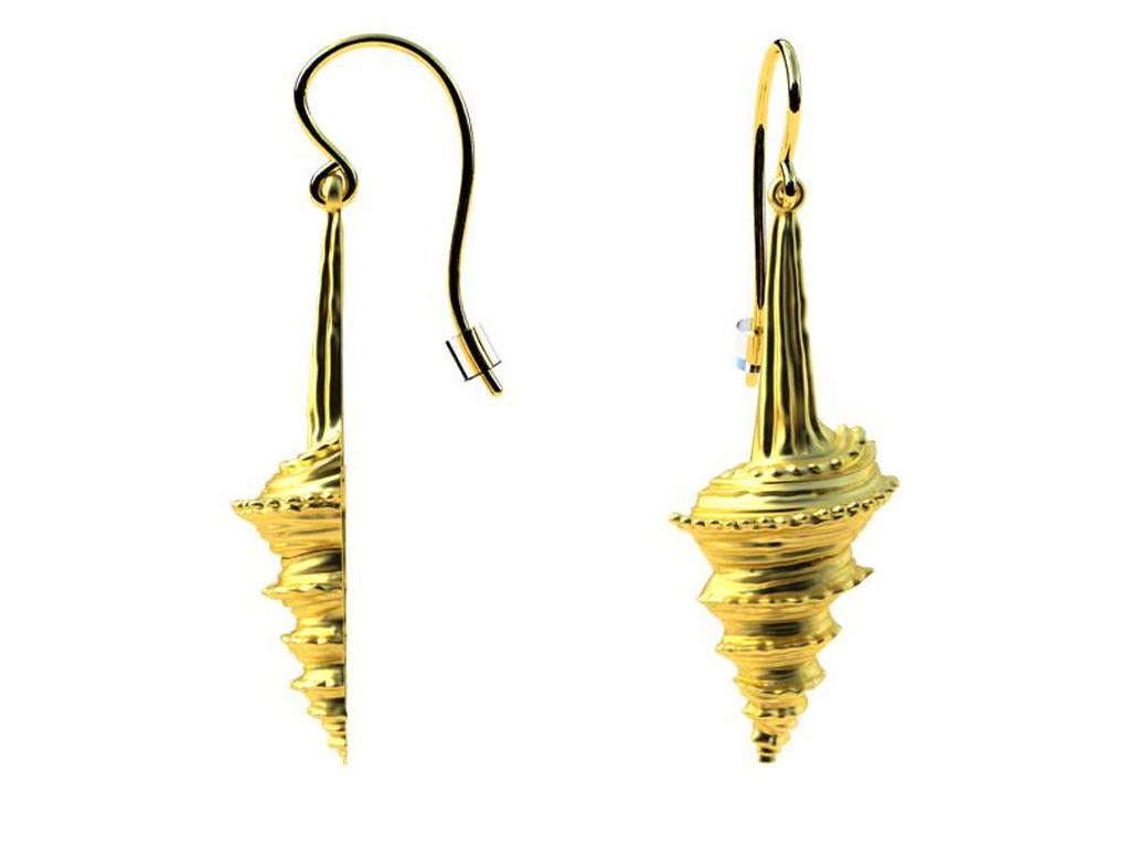 14 Karat Yellow  Gold Long Turris Shell Earring  Dangles, The Ocean Series, Whatever beach you are on, is the best location. Don't be afraid to swim with the sharks. These elegant earrings can be worn all day.
Sculpted shell earrings  in polished or