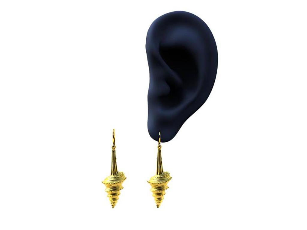 Contemporary 14 Karat Yellow Gold Turris Shell Earring Dangles For Sale