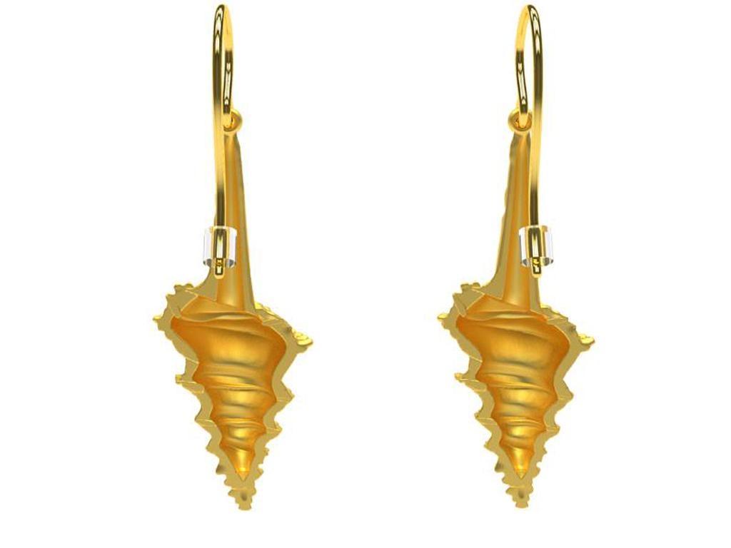 14 Karat Yellow Gold Turris Shell Earring Dangles In New Condition For Sale In New York, NY