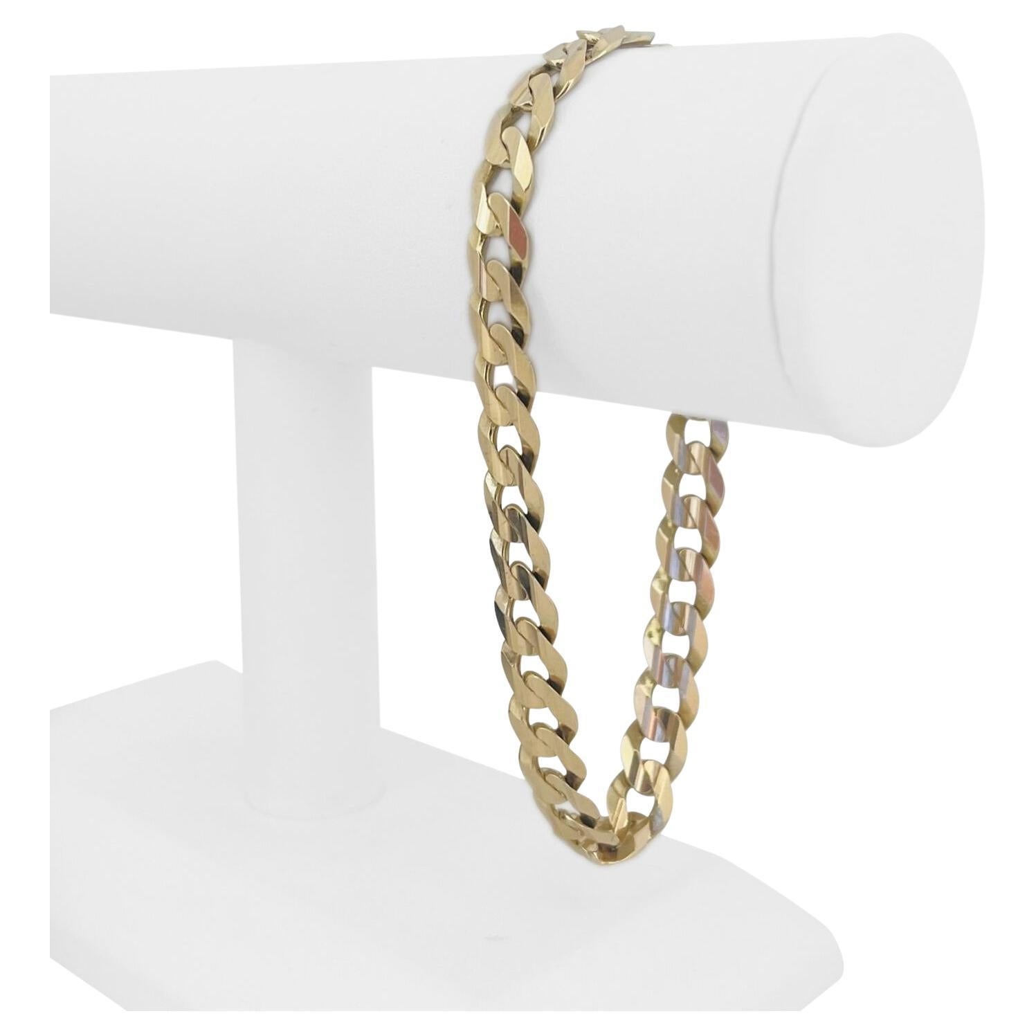14 Karat Yellow Gold Solid Men's Curb Link Bracelet For Sale at 1stDibs