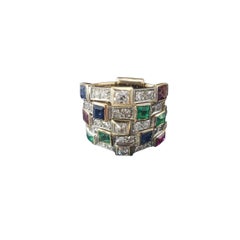 10 Karat Yellow Gold Multicolored Stones and Diamond Ring Size 6 #22760