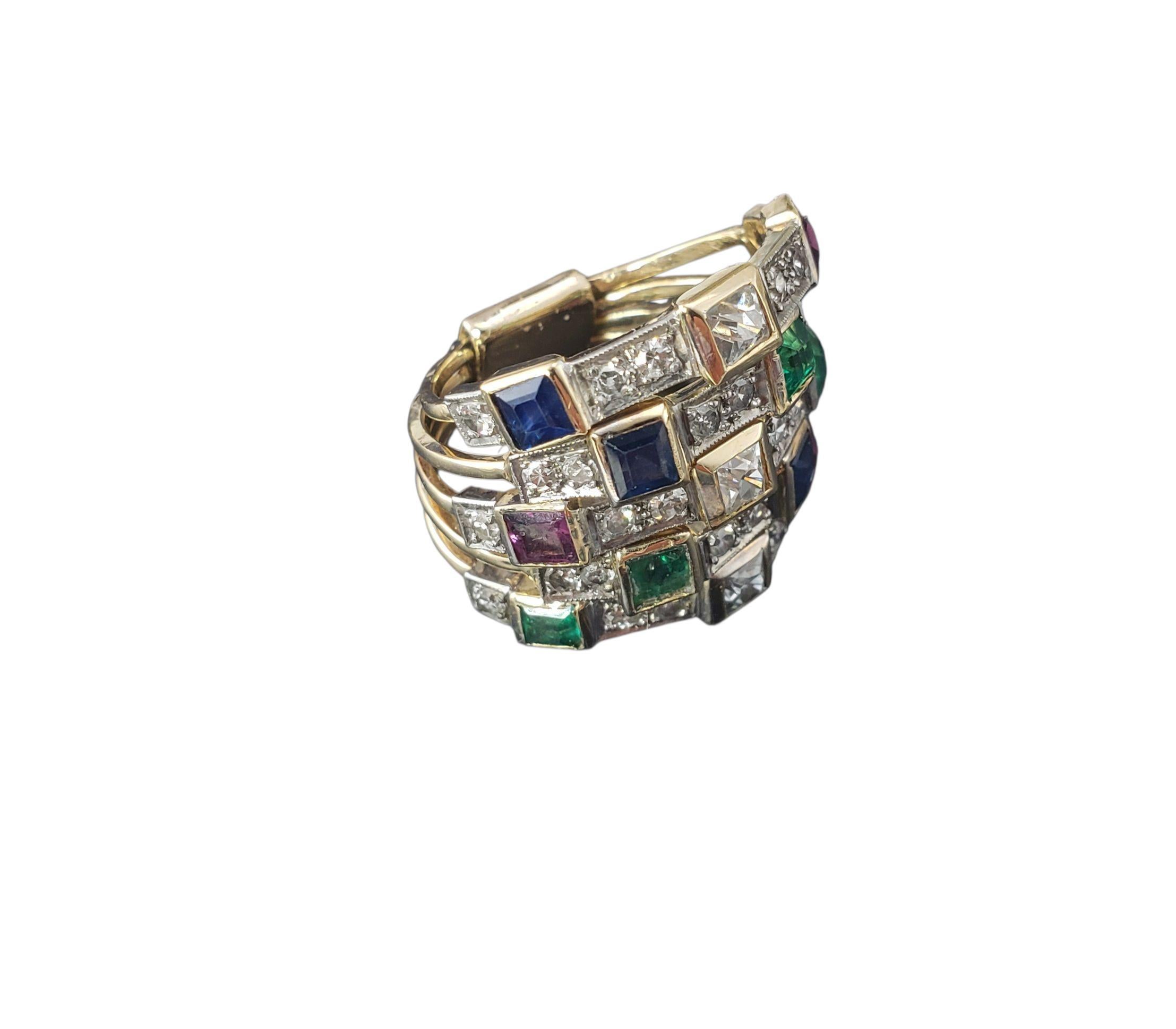 10 Karat Gelbgold mehrfarbige Steine und Diamant Ring Größe 6 #22760 (Rundschliff) im Angebot