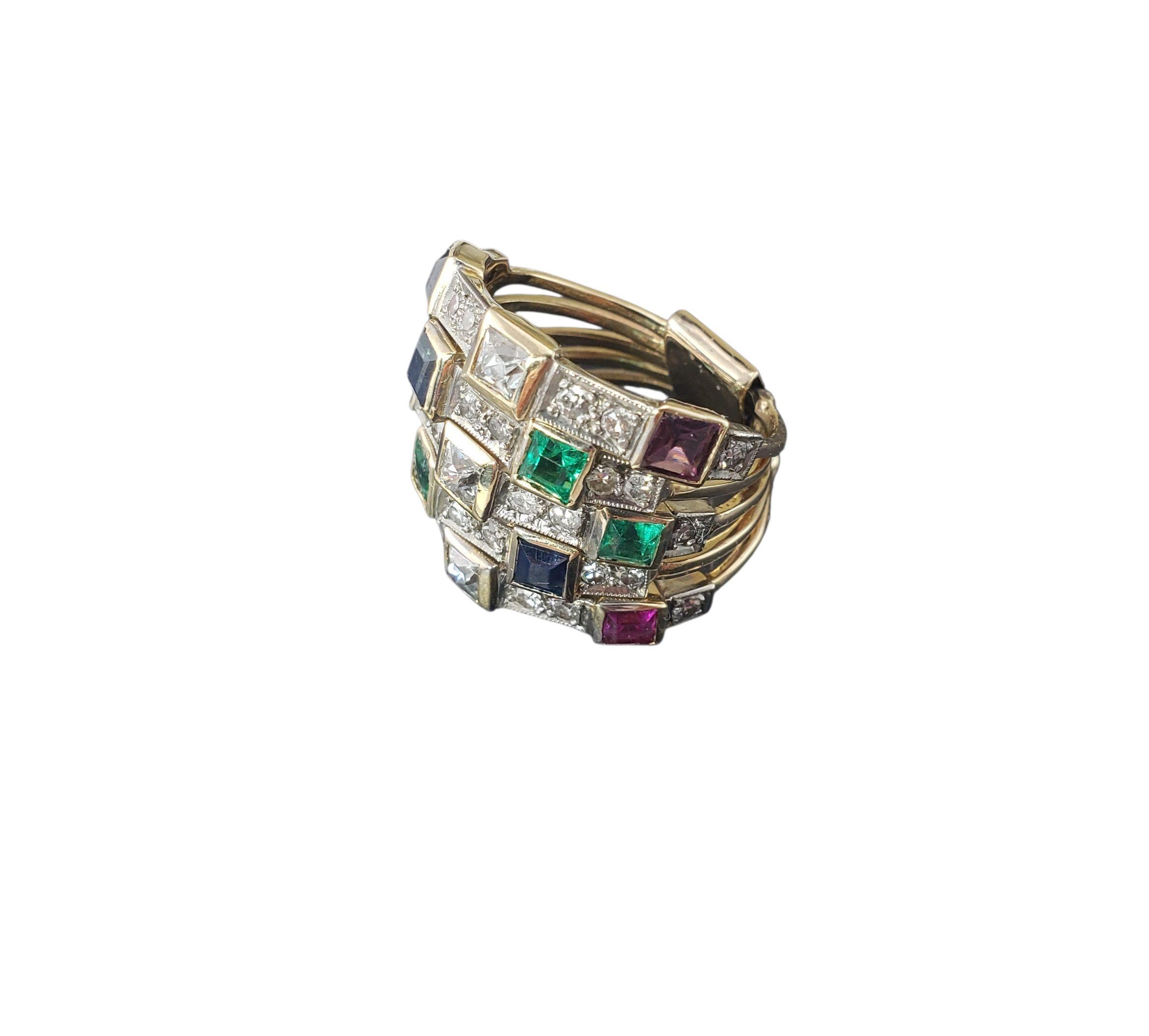 10 Karat Gelbgold mehrfarbige Steine und Diamant Ring Grö�ße 6 #22760 im Zustand „Gut“ im Angebot in Washington Depot, CT