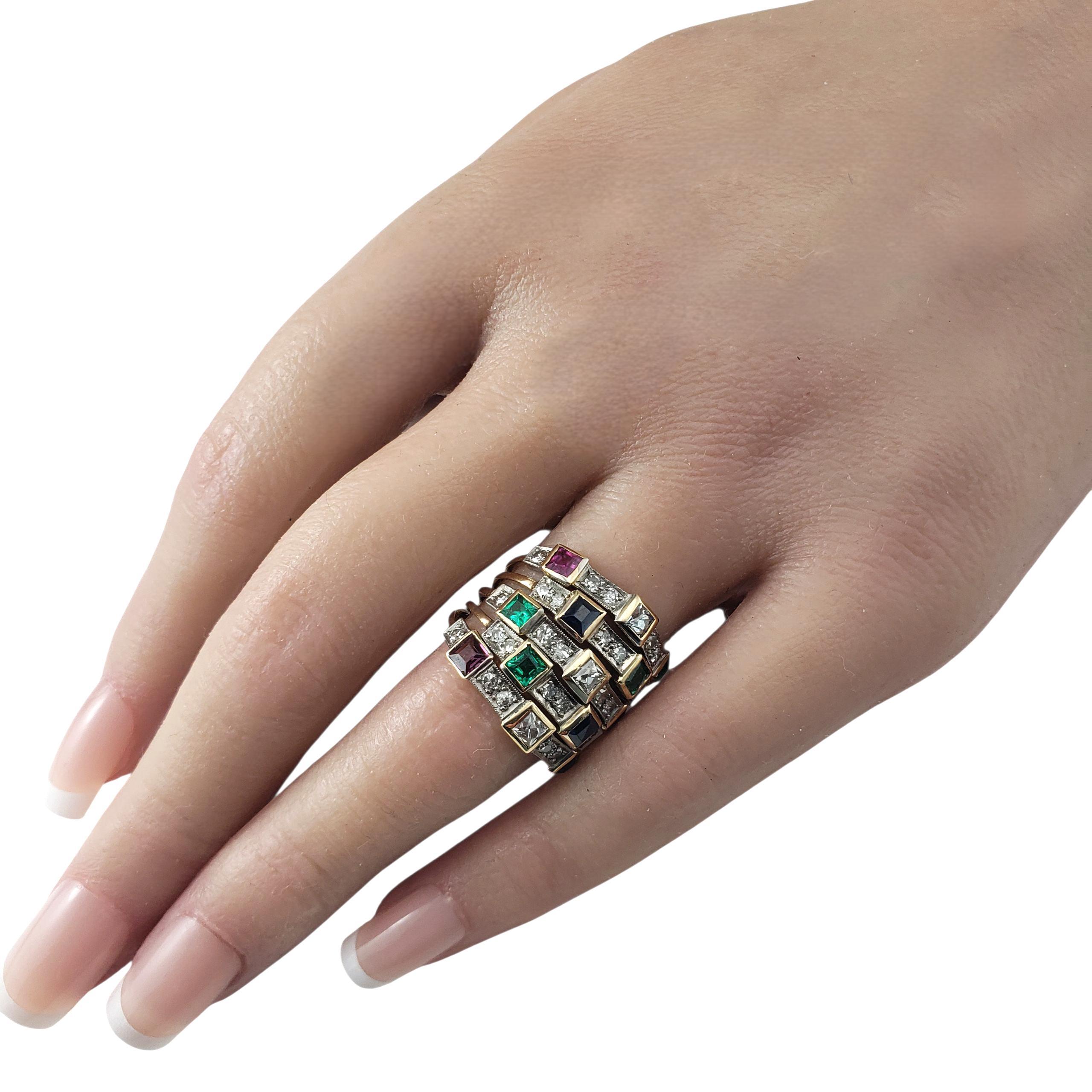 10 Karat Gelbgold mehrfarbige Steine und Diamant Ring Größe 6 #22760 im Angebot 1