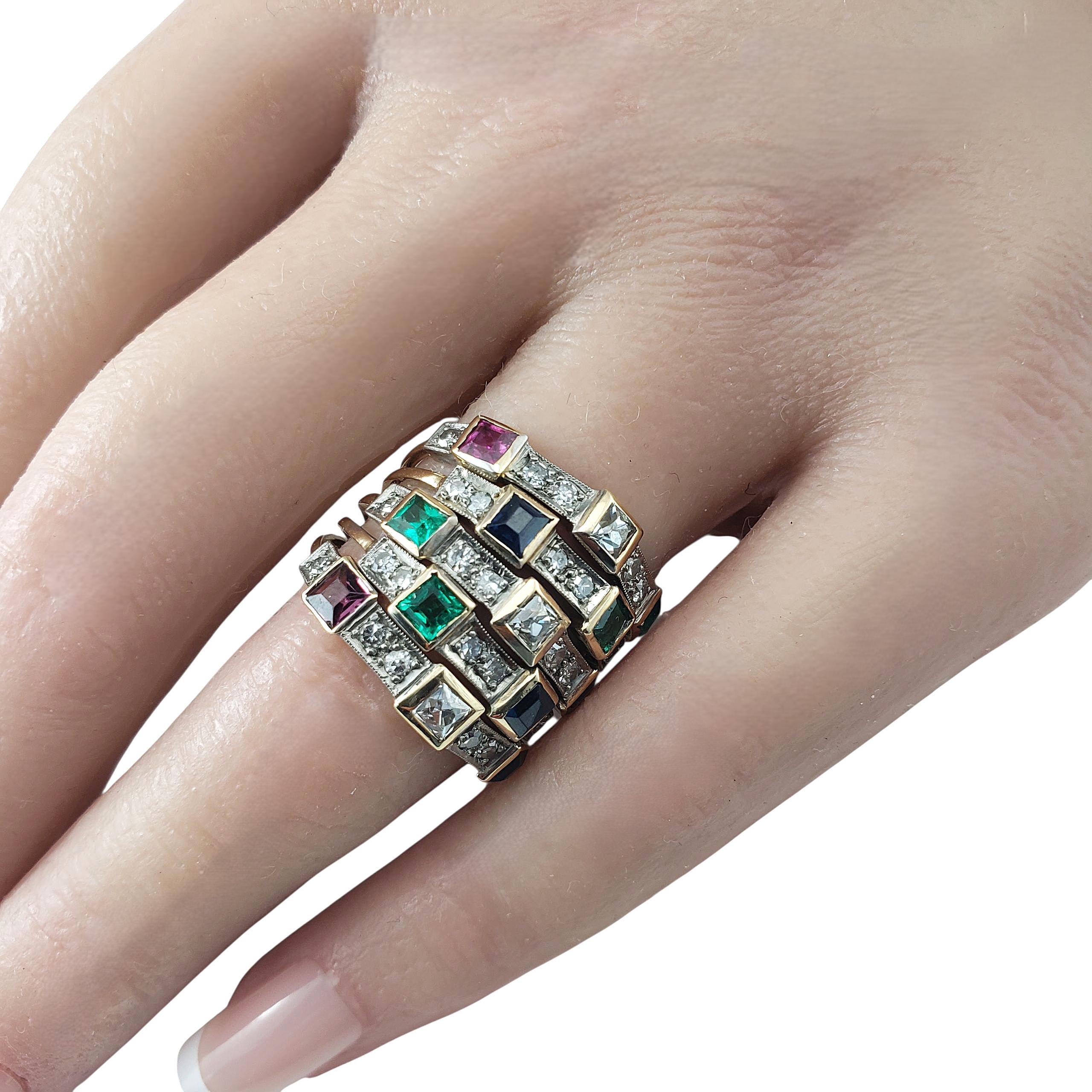 10 Karat Gelbgold mehrfarbige Steine und Diamant Ring Größe 6 #22760 im Angebot 2