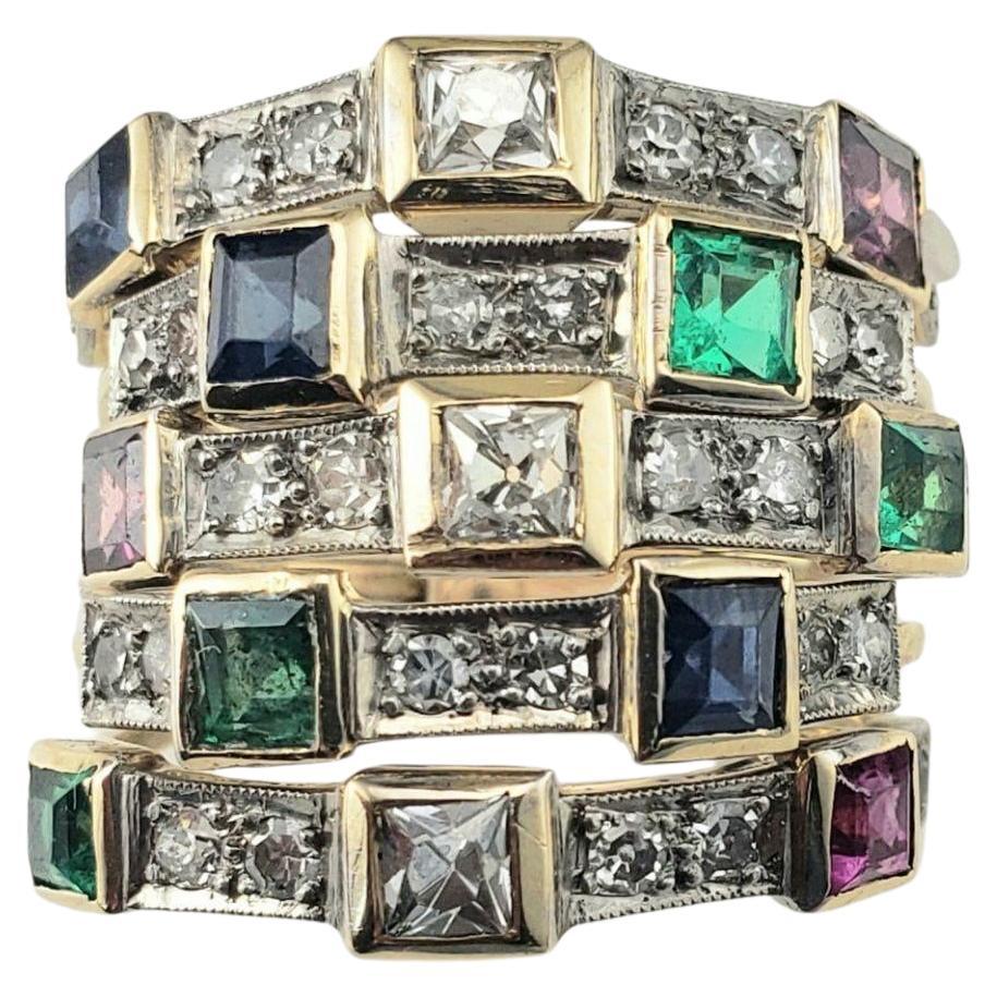 10 Karat Gelbgold mehrfarbige Steine und Diamant Ring Größe 6 #22760