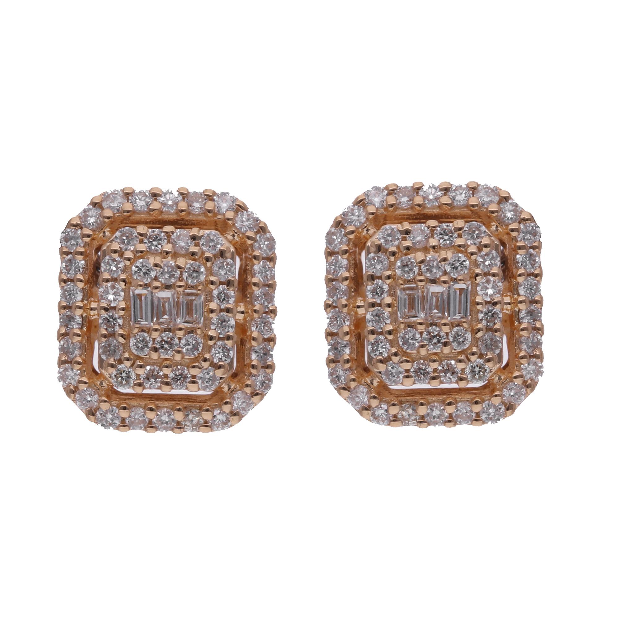 Round Cut 10 Karat Yellow Gold Natural 0.36 Ct. Diamond Stud Earrings Handmade Jewelry For Sale