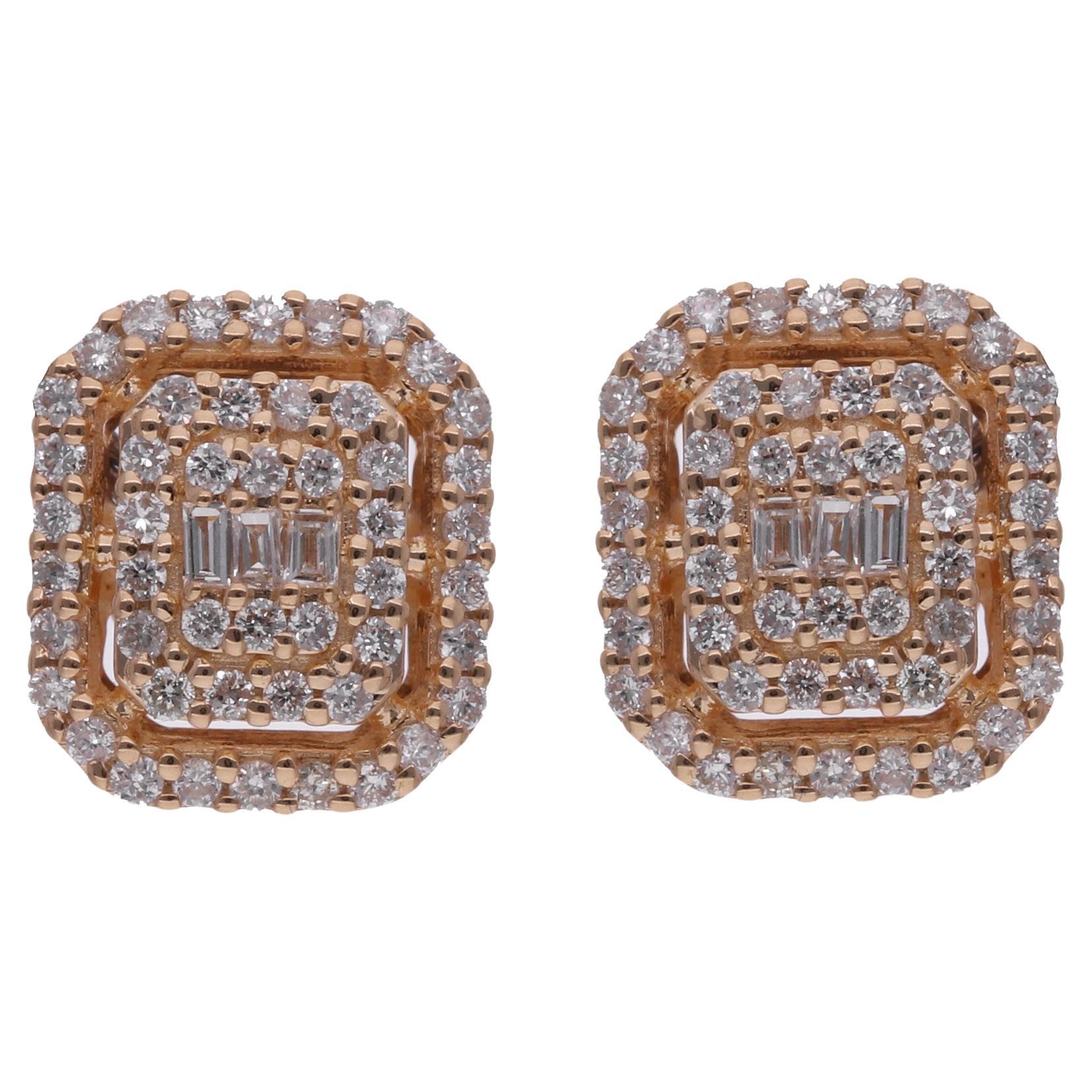 Or jaune 10 carats, naturel, 0,36 carat Boucles d'oreilles diamants Bijoux faits main en vente