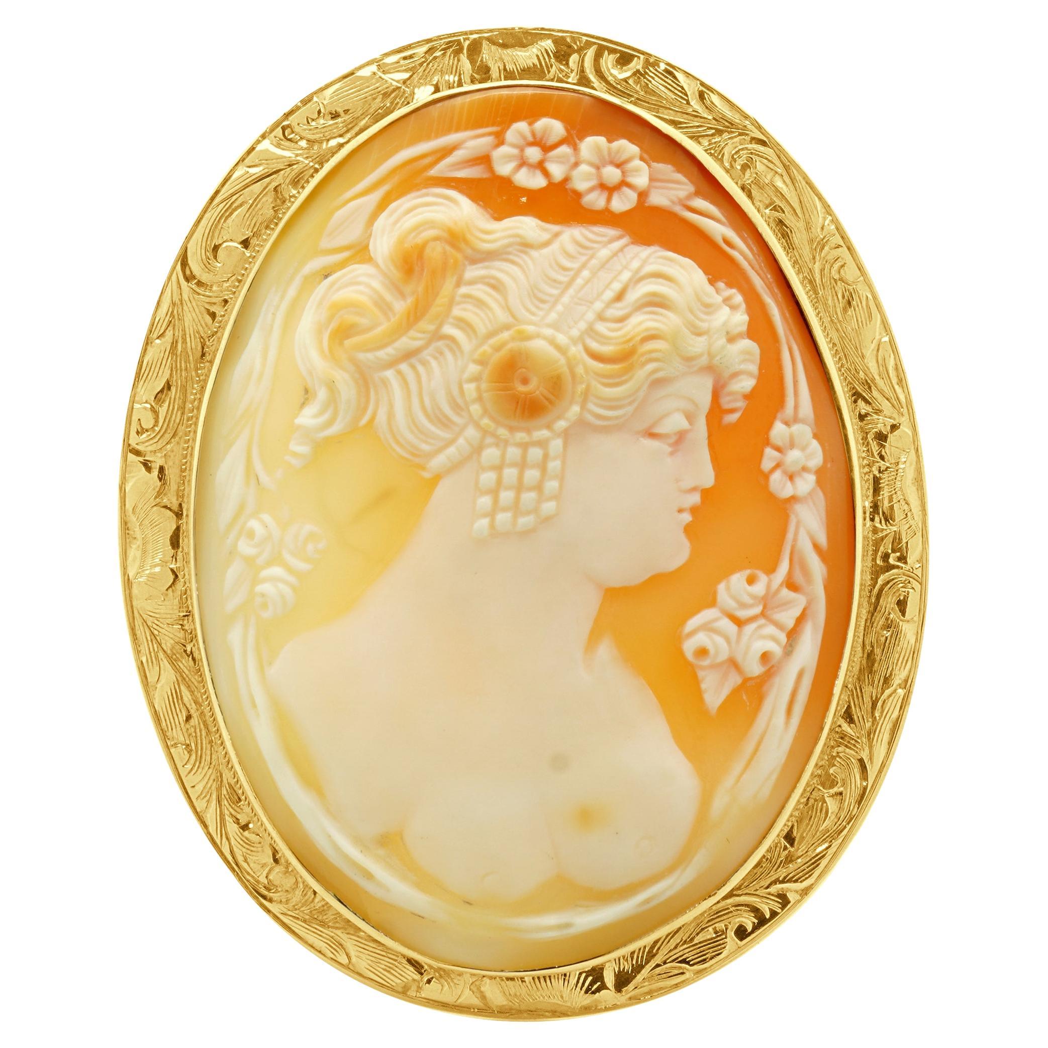 Broche Camafeo Busto Desnudo Oro Amarillo 10 Kilates en venta