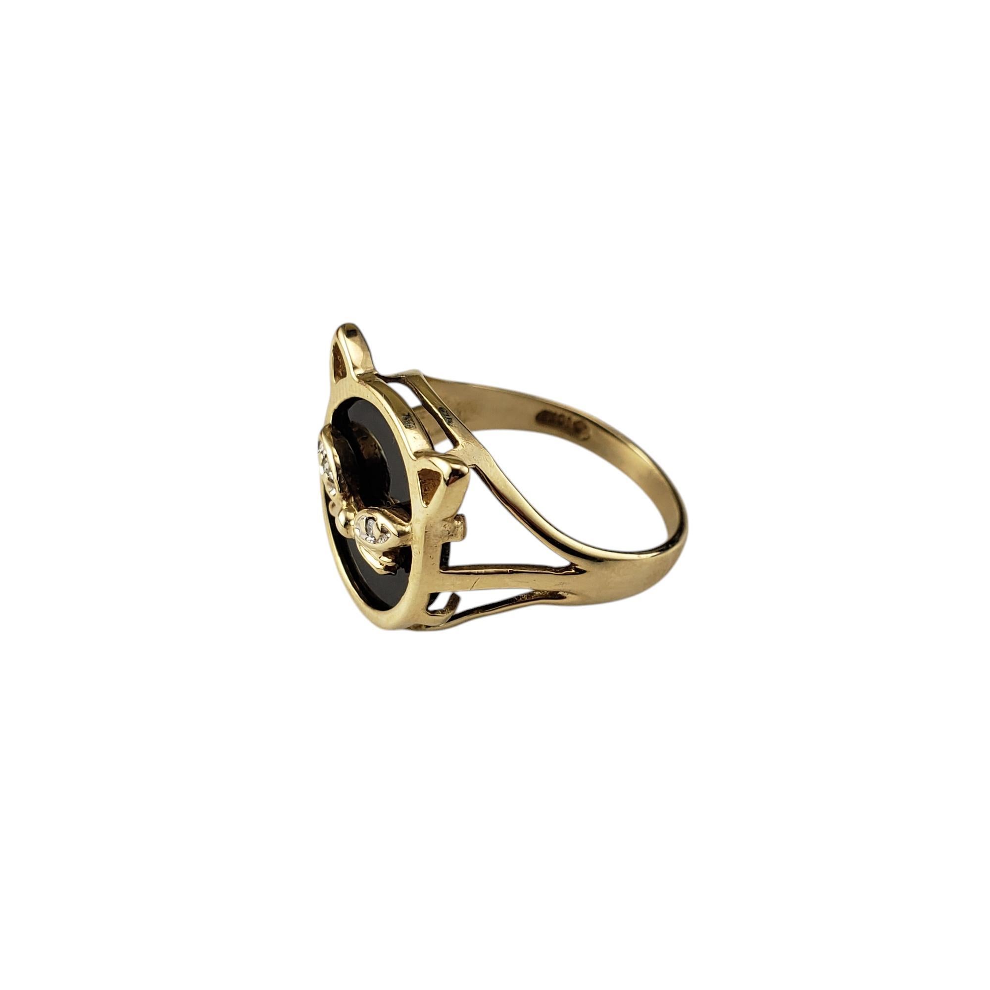 10 Karat Yellow Gold Onyx and Diamond Cat Ring Size 6 #20651 In Good Condition In Washington Depot, CT