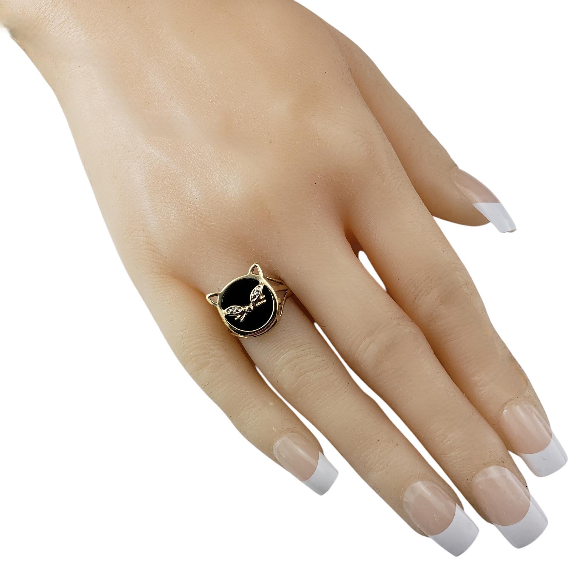 10 Karat Yellow Gold Onyx and Diamond Cat Ring Size 6 #20651 2