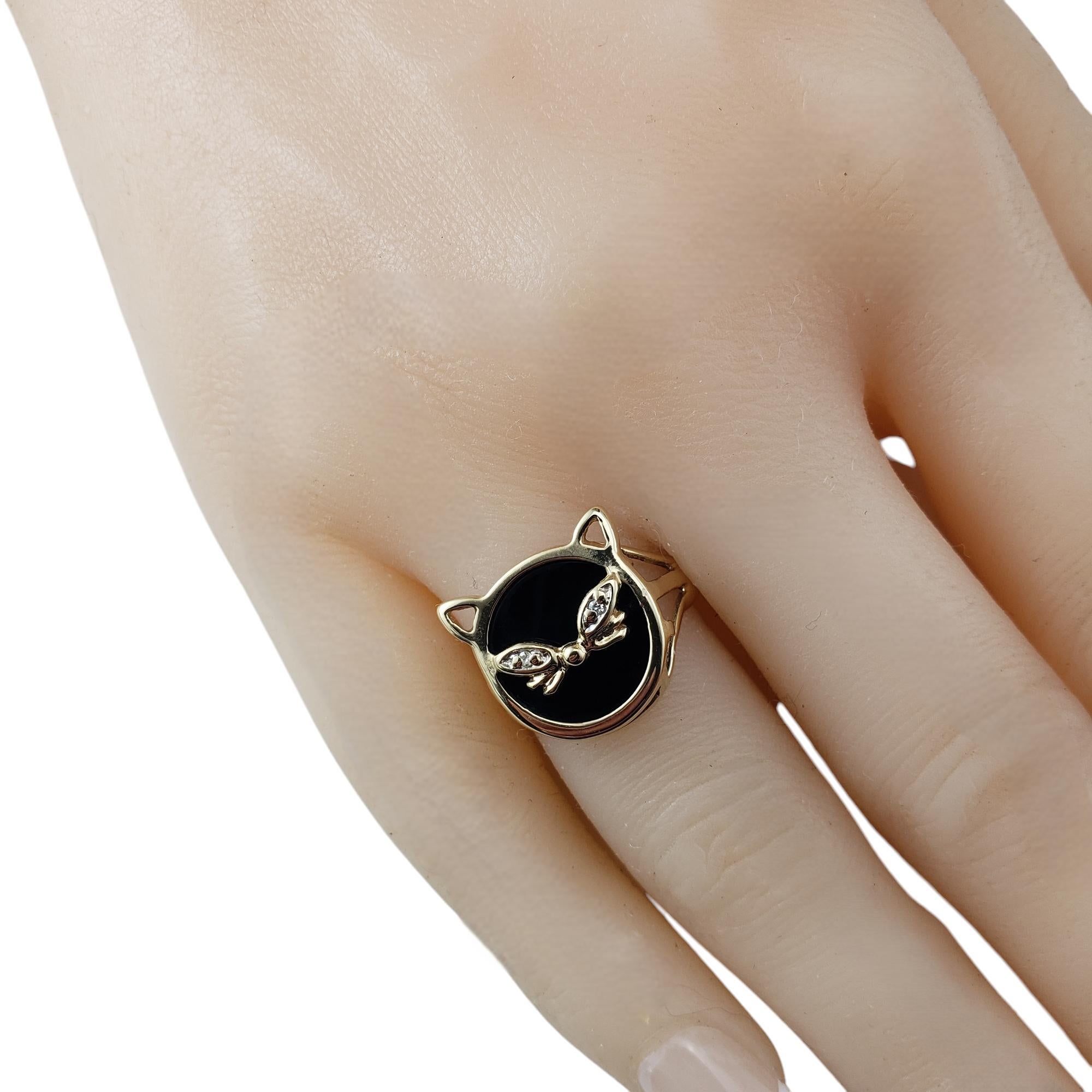 10 Karat Yellow Gold Onyx and Diamond Cat Ring Size 6 #20651 3