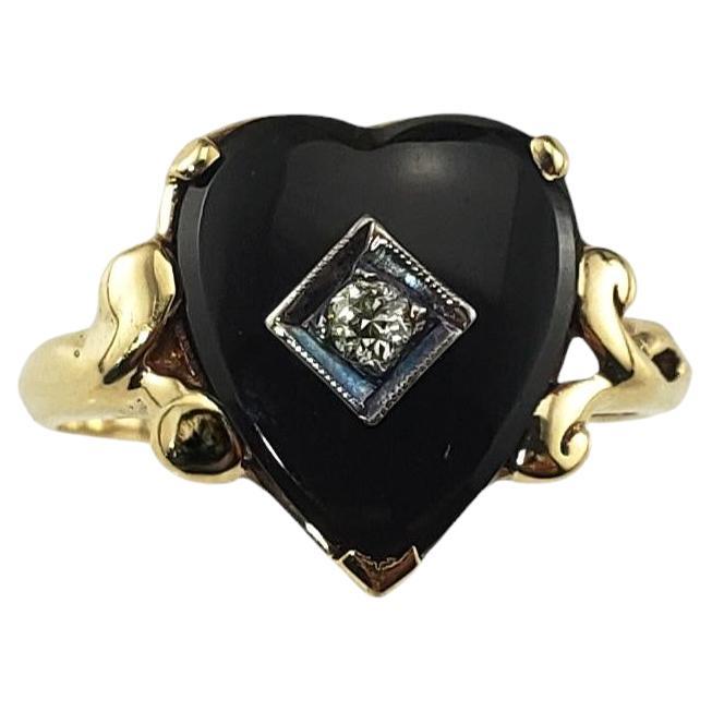 10 Karat Yellow Gold Onyx and Diamond Heart Ring Size 7.25 #18646