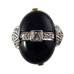 10 Karat Yellow Gold Onyx and Diamond Ring