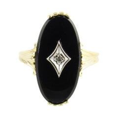 10 Karat Yellow Gold Onyx and Diamond Ring