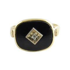10 Karat Yellow Gold Onyx and Diamond Ring