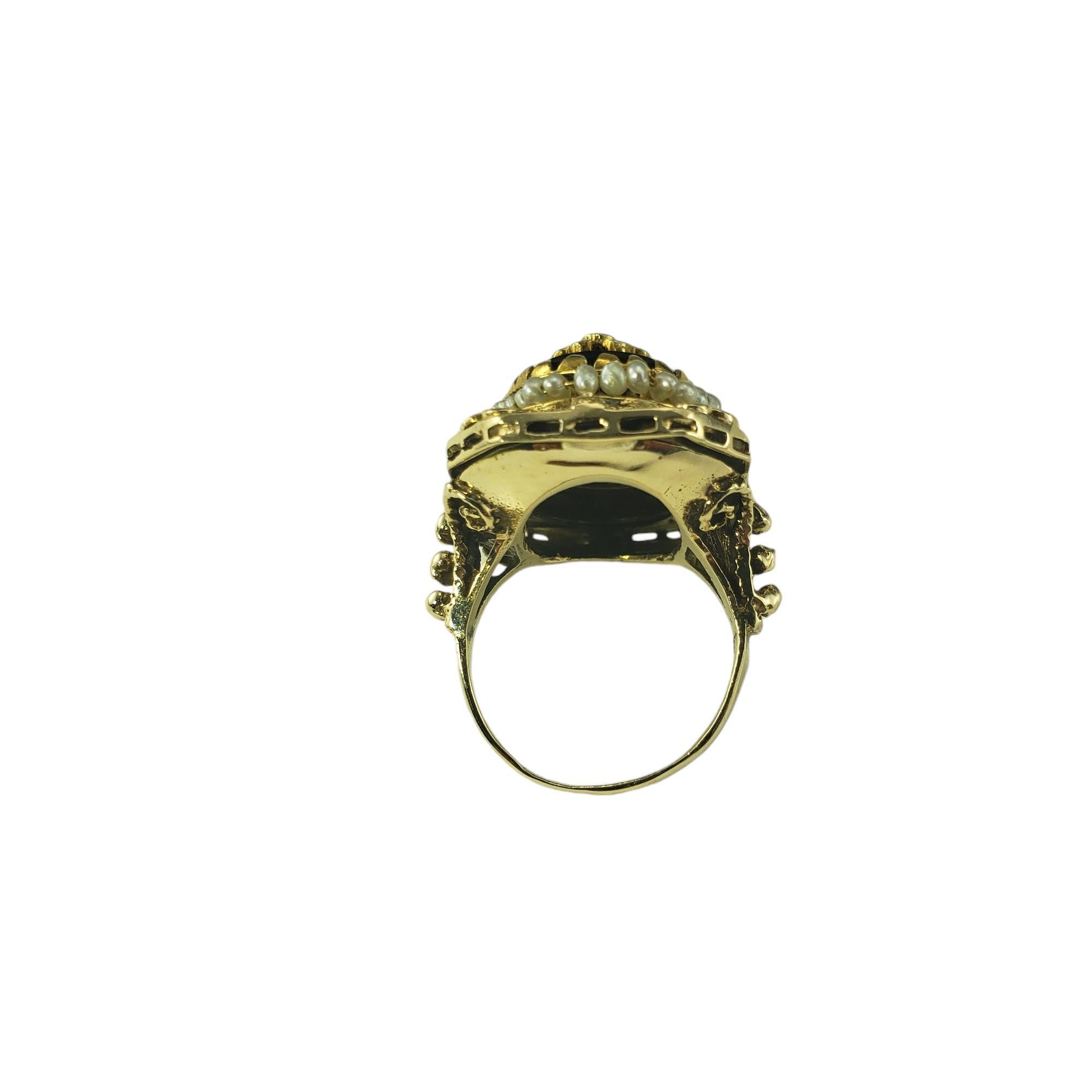 Women's 10 Karat Yellow Gold Onyx and Seed Pearl Ring Size 7 #18658 For Sale