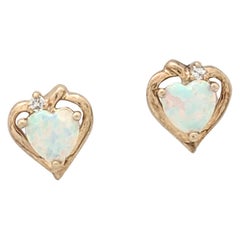10 Karat Yellow Gold Opal and Diamond Stud Earrings