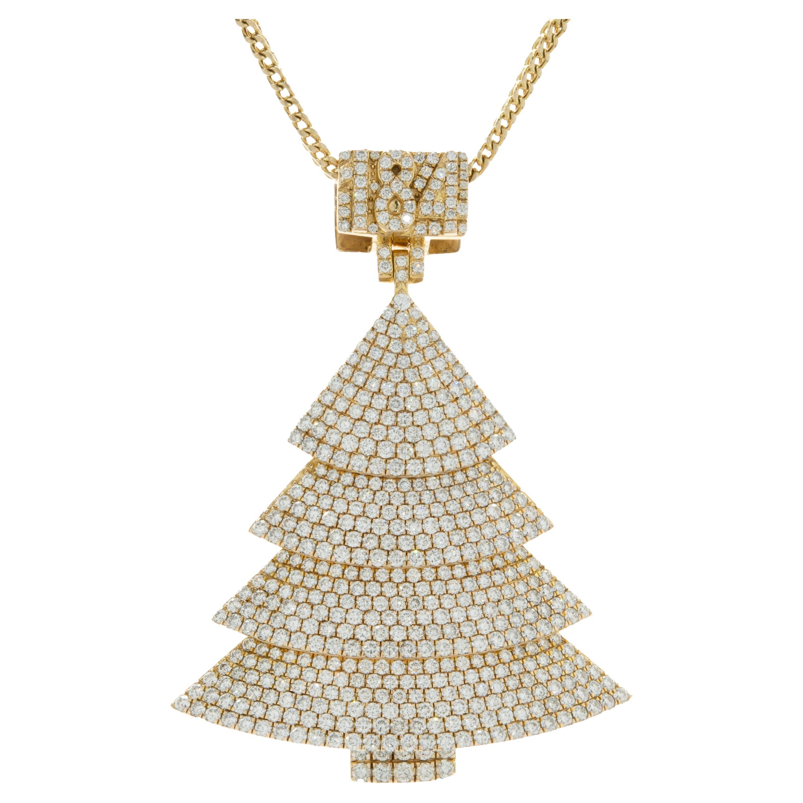 10 Karat Yellow Gold Pave Diamond “184” Pine Tree Necklace For Sale