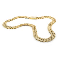 10 Karat Yellow Gold Pave Diamond Cuban Link Chain Necklace