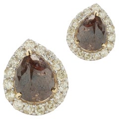 10 Karat Yellow Gold Pear Shape Galaxy Diamond Earrings with Diamond Halo