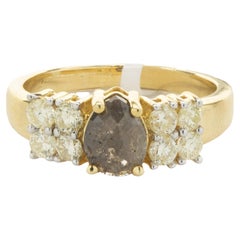 10 Karat Yellow Gold Pear Shape Galaxy Diamond Ring with Accents