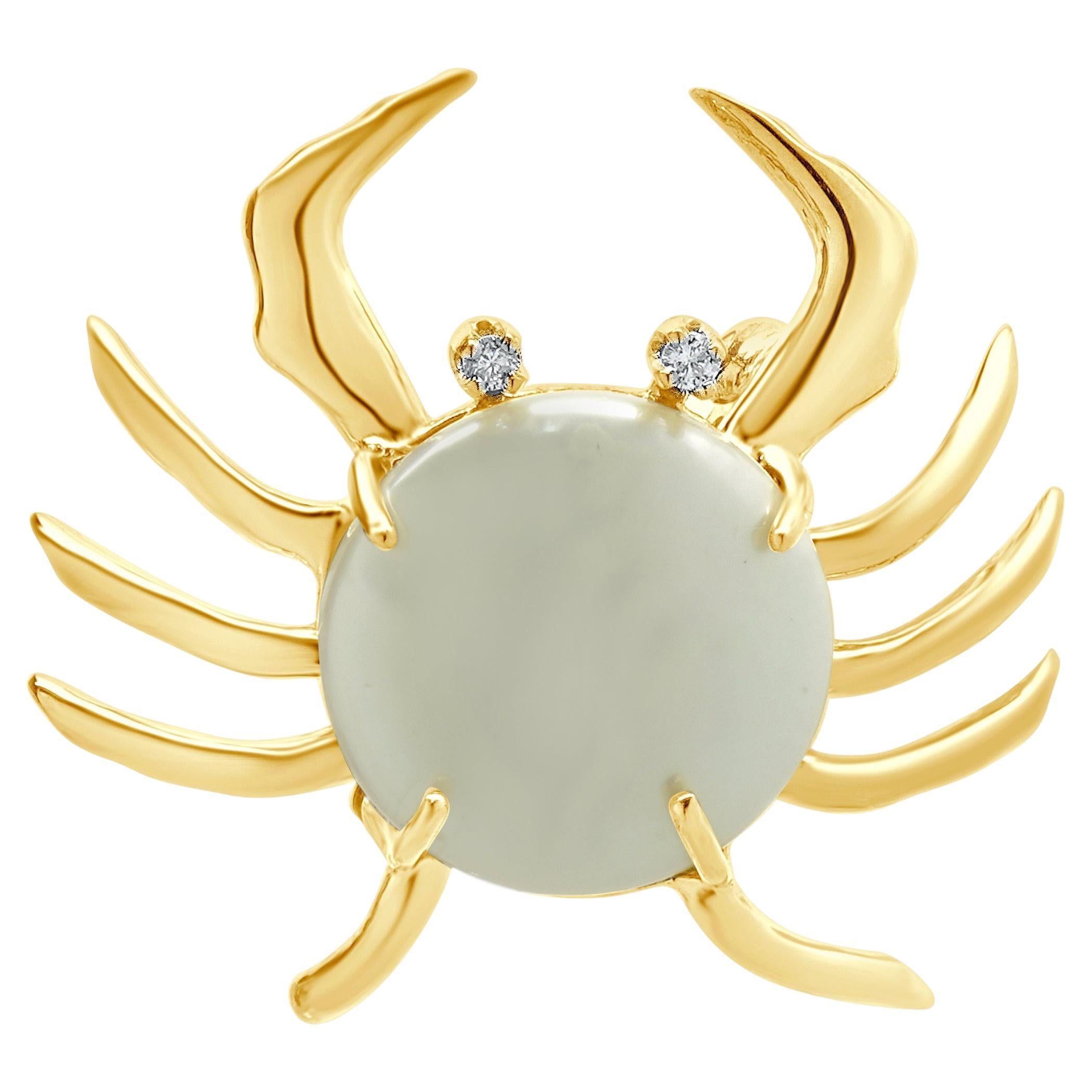10 Karat Yellow Gold Pearl and Diamond Crab Pin