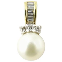 10 Karat Yellow Gold Pearl and Diamond Pendant