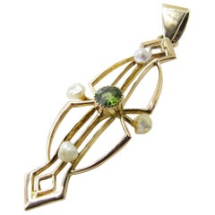 10 Karat Yellow Gold Peridot and Pearl Pendant