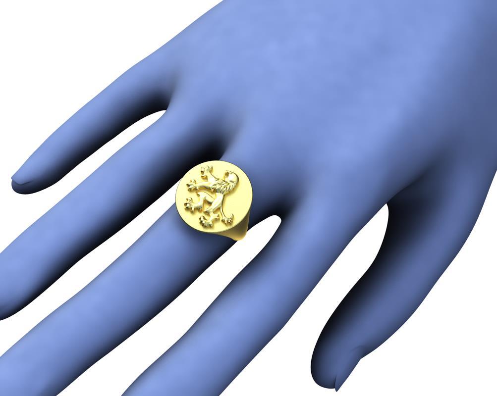 En vente :  Bague sigillaire en or jaune 10 carats représentant un lion 4