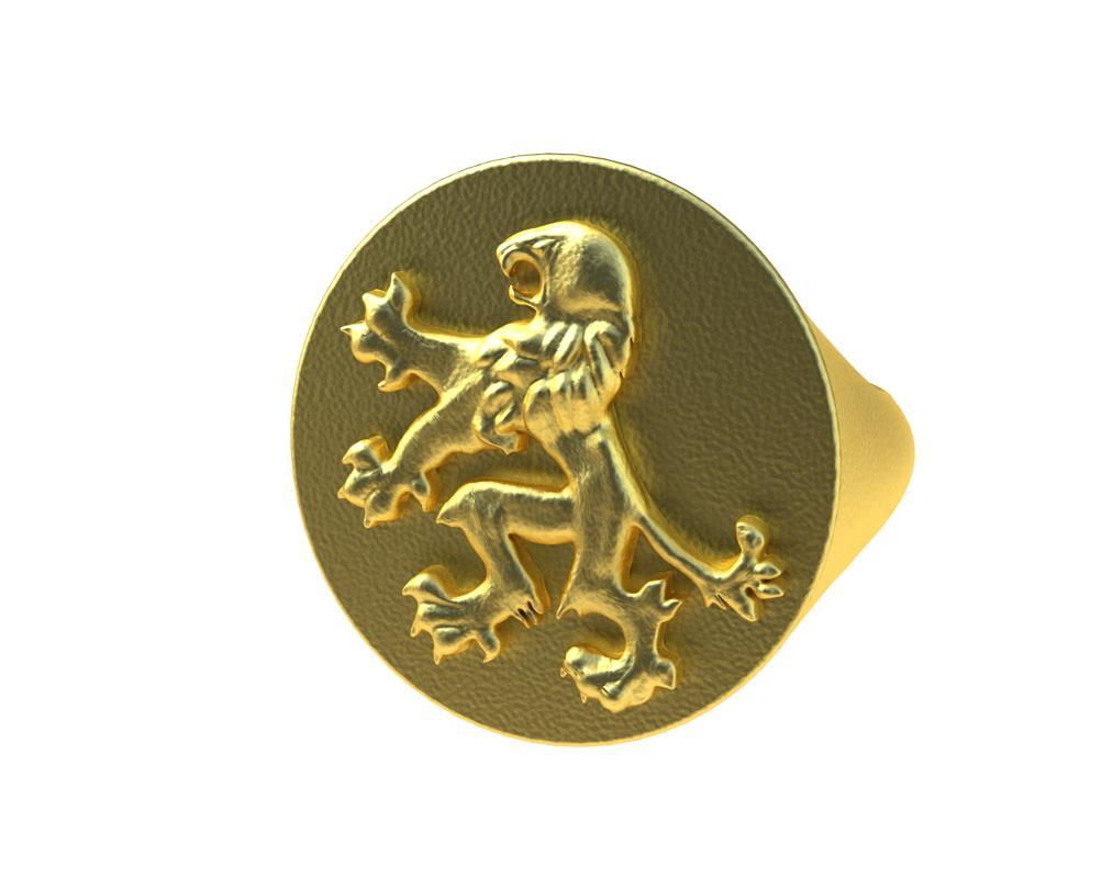 En vente :  Bague sigillaire en or jaune 10 carats représentant un lion 5