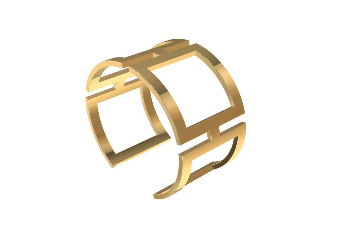 Bracelet manchette rectangulaire en or jaune 10 carats Pour femmes en vente