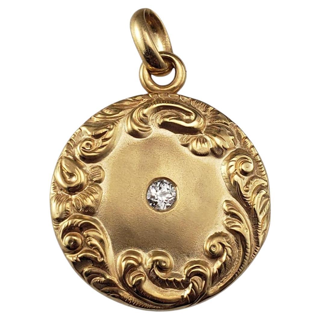 10 Karat Yellow Gold Repoussé Diamond Locket Pendant #21424