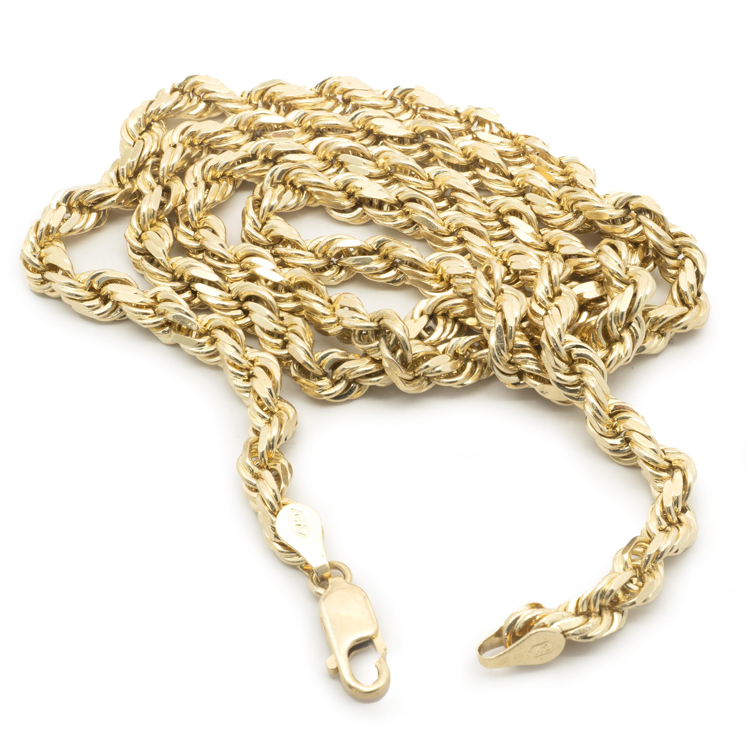 Material: 10K yellow gold
Dimensions: necklace measures 21-inches in length, 4.50mm wide
Weight: 32.55 grams
