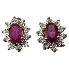 10 Karat Yellow Gold Ruby and Diamond Earrings