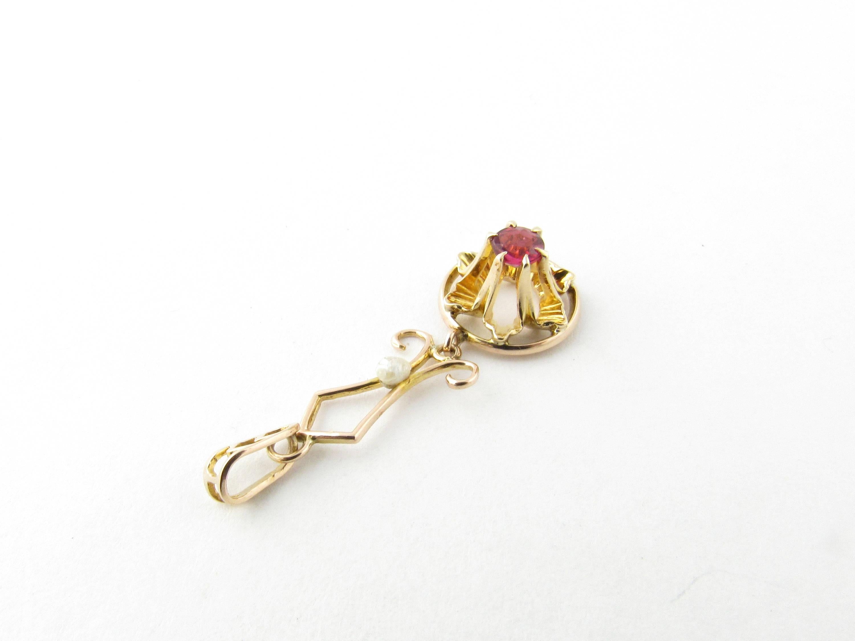 10 Karat Yellow Gold Ruby and Pearl Pendant In Good Condition In Washington Depot, CT