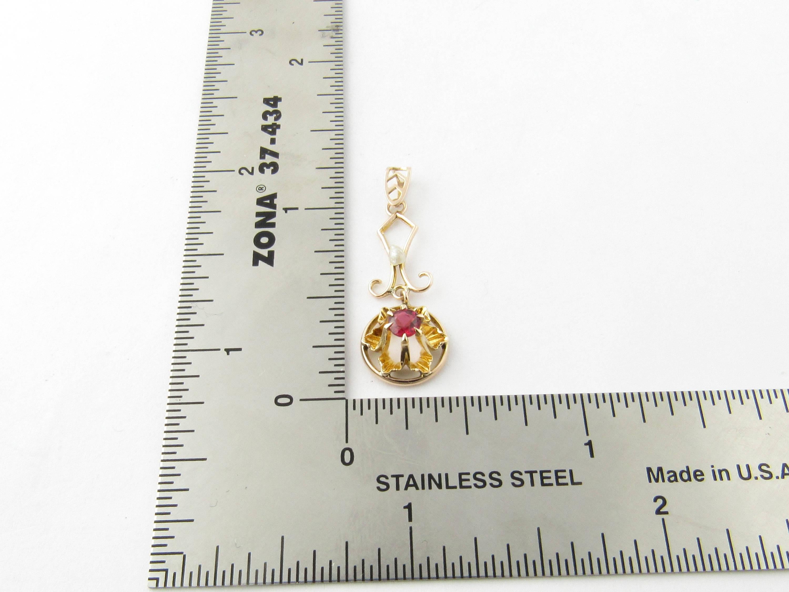 10 Karat Yellow Gold Ruby and Pearl Pendant 1