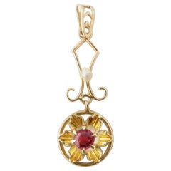 10 Karat Yellow Gold Ruby and Pearl Pendant