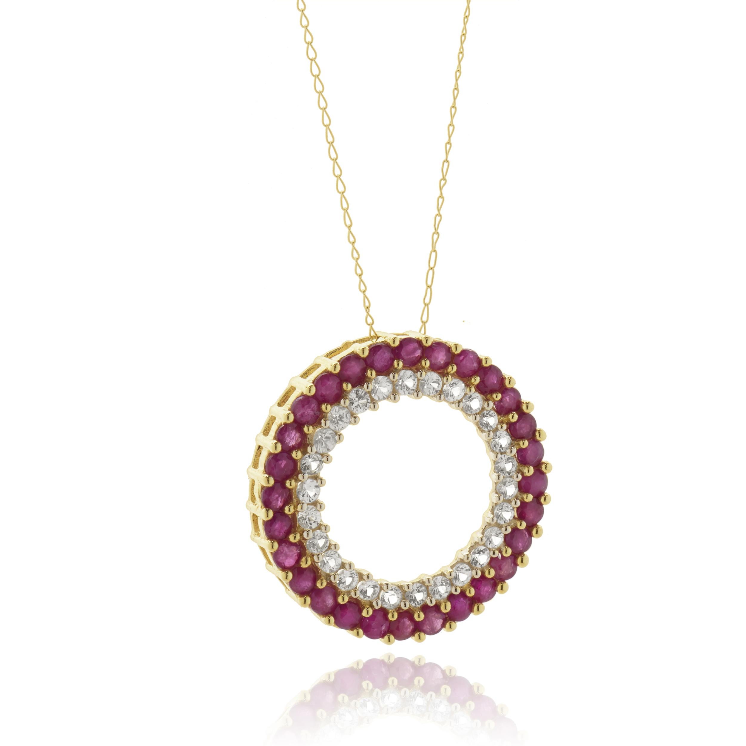 10 Karat Gelbgold Rubin und Weißer Topas Kreis Halskette (Rundschliff) im Angebot