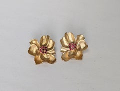 10 Karat Yellow Gold Ruby Wild Flower Earrings