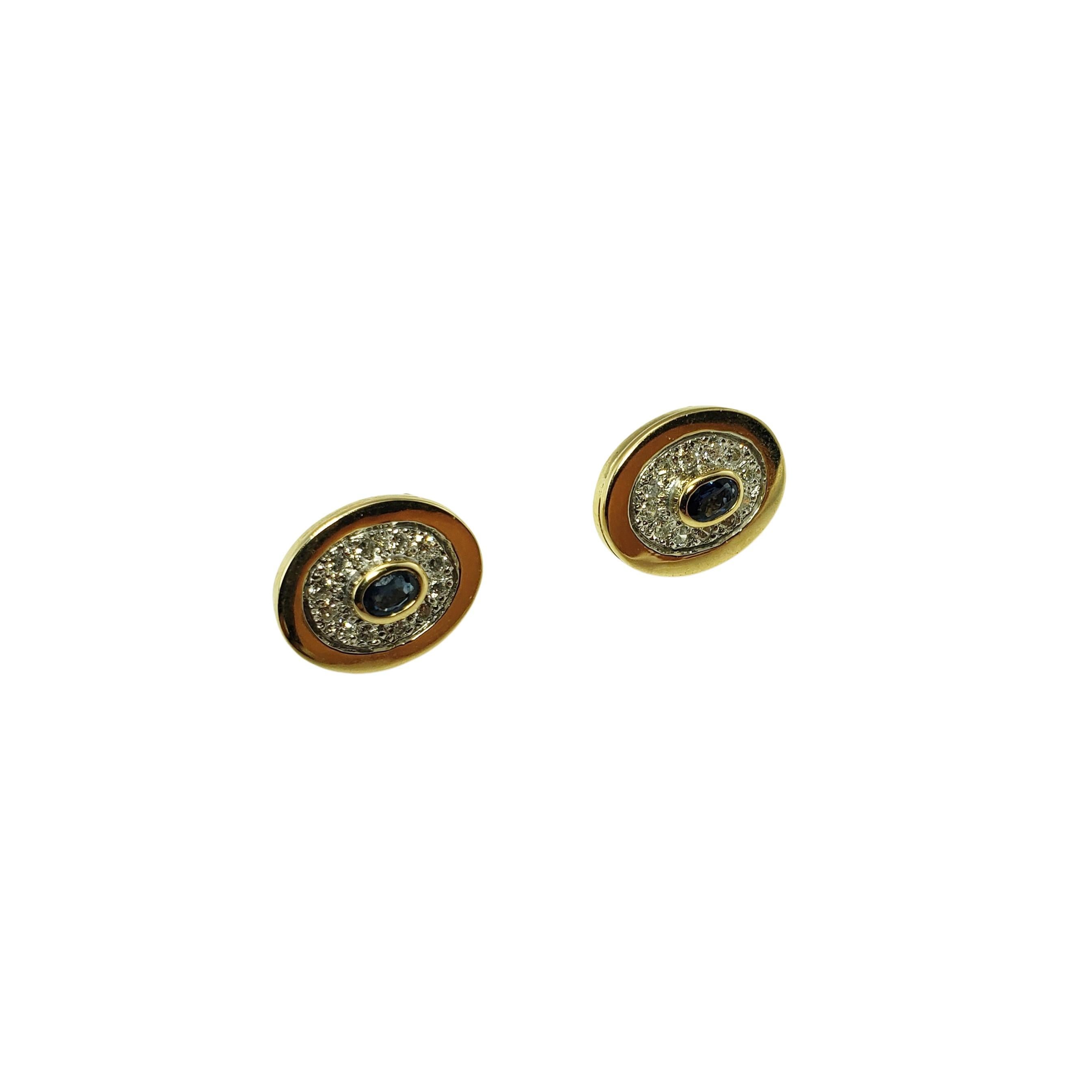 Round Cut 10 Karat Yellow Gold Natural Sapphire and Diamond Earrings For Sale