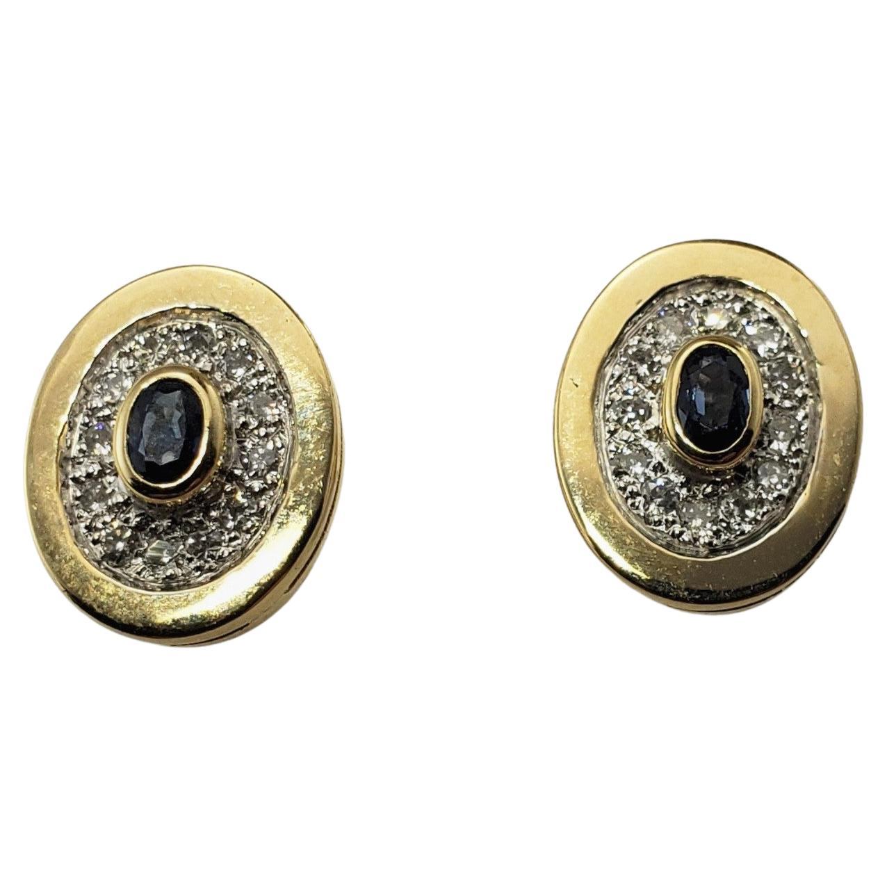 10 Karat Yellow Gold Natural Sapphire and Diamond Earrings For Sale