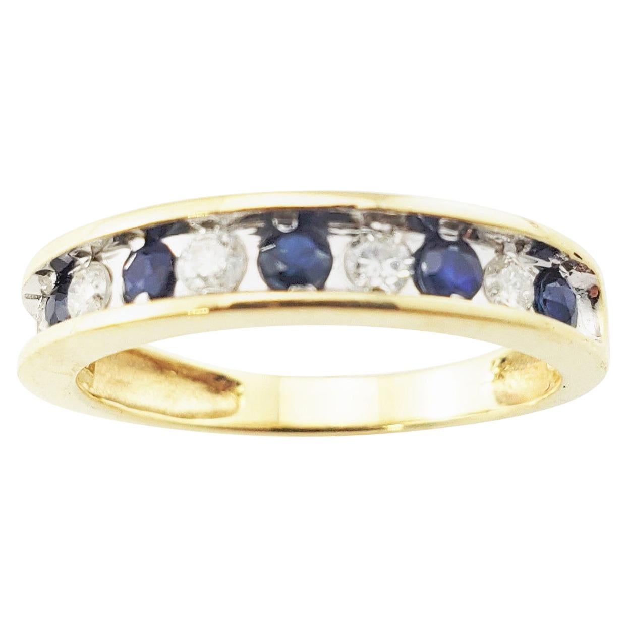 10 Karat Yellow Gold Sapphire and Diamond Ring For Sale