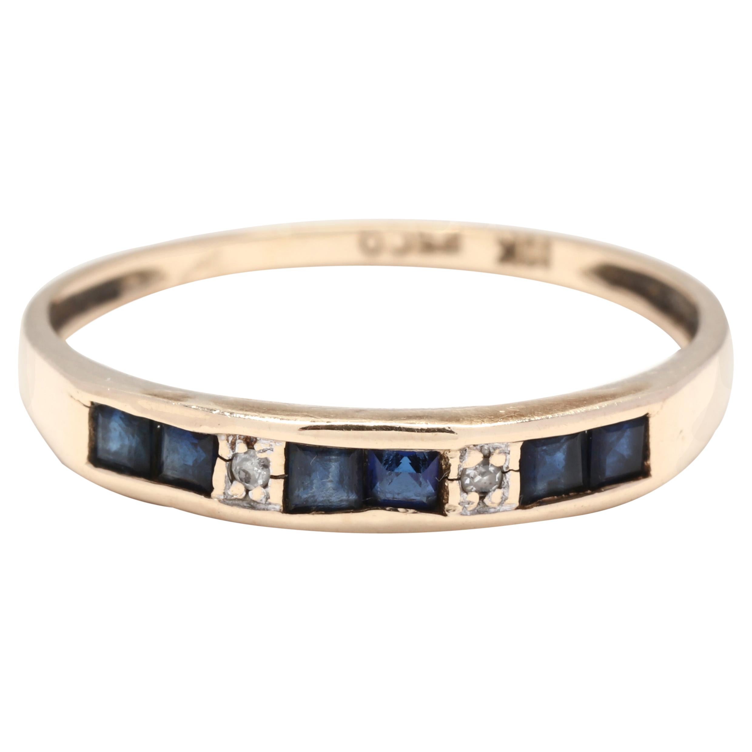 10 Karat Yellow Gold, Sapphire and Diamond Stackable Band Ring