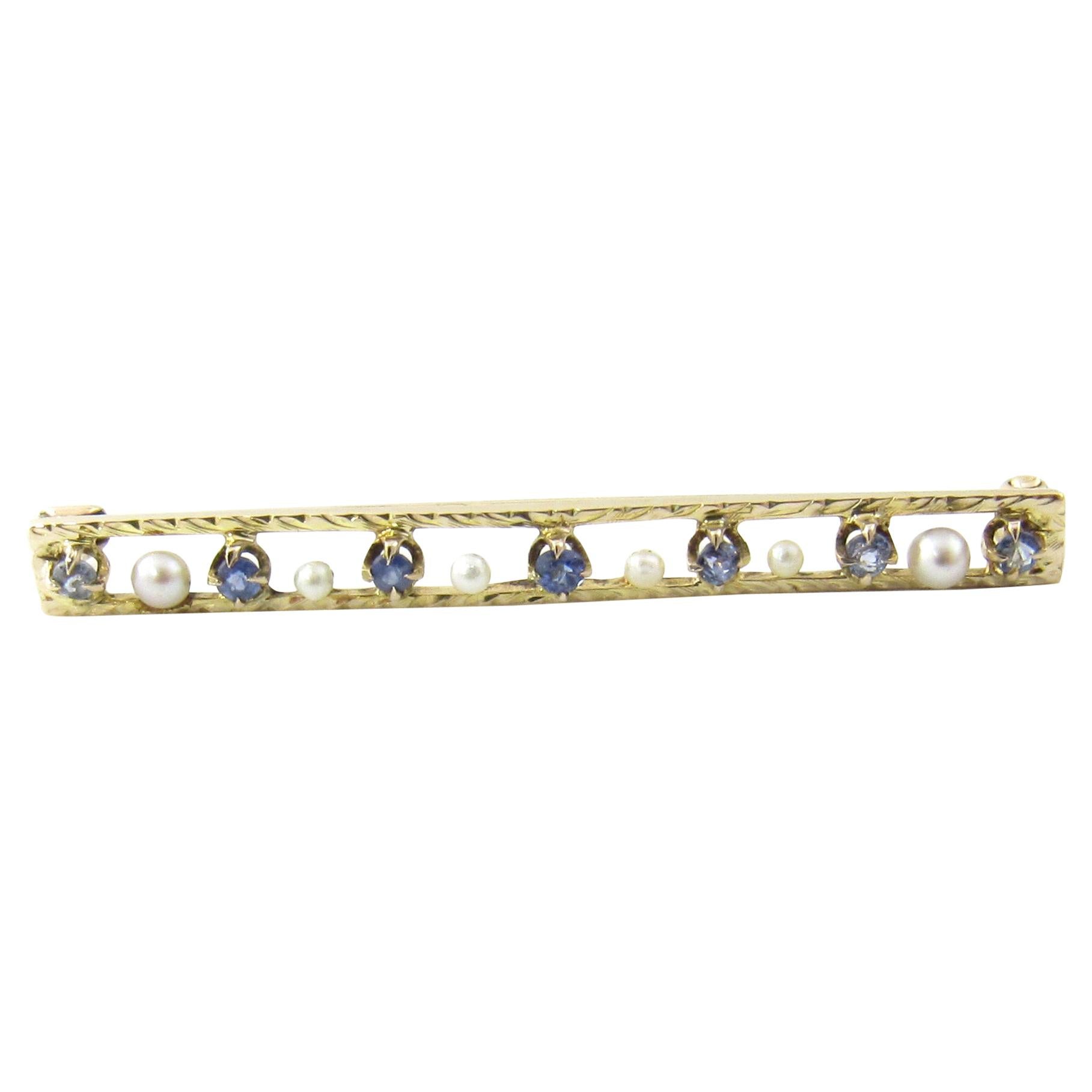 10 Karat Yellow Gold Tanzanite and Pearl Brooch or Pin For Sale