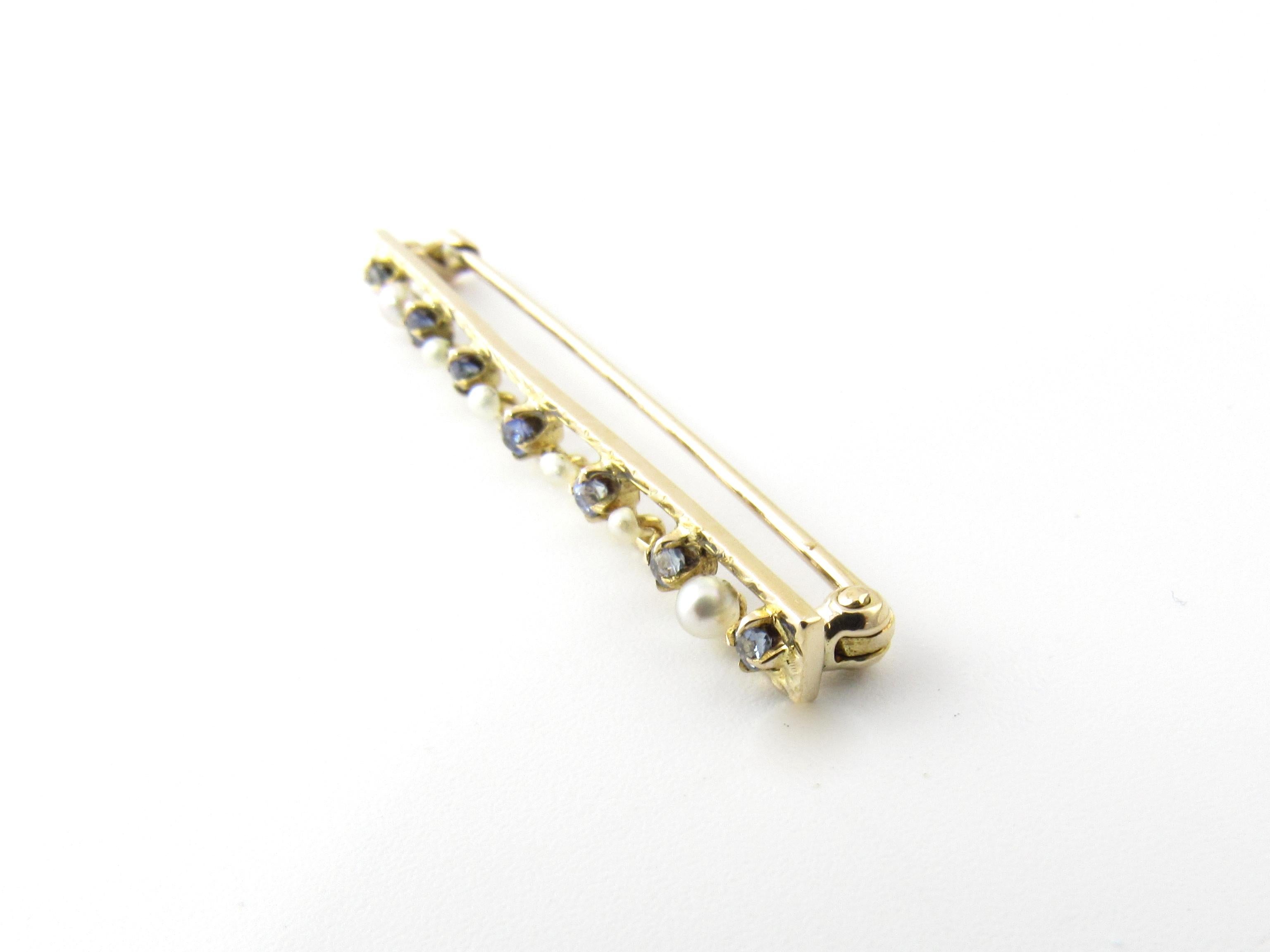 Women's 10 Karat Yellow Gold Tanzanite and Pearl Brooch or Pin For Sale
