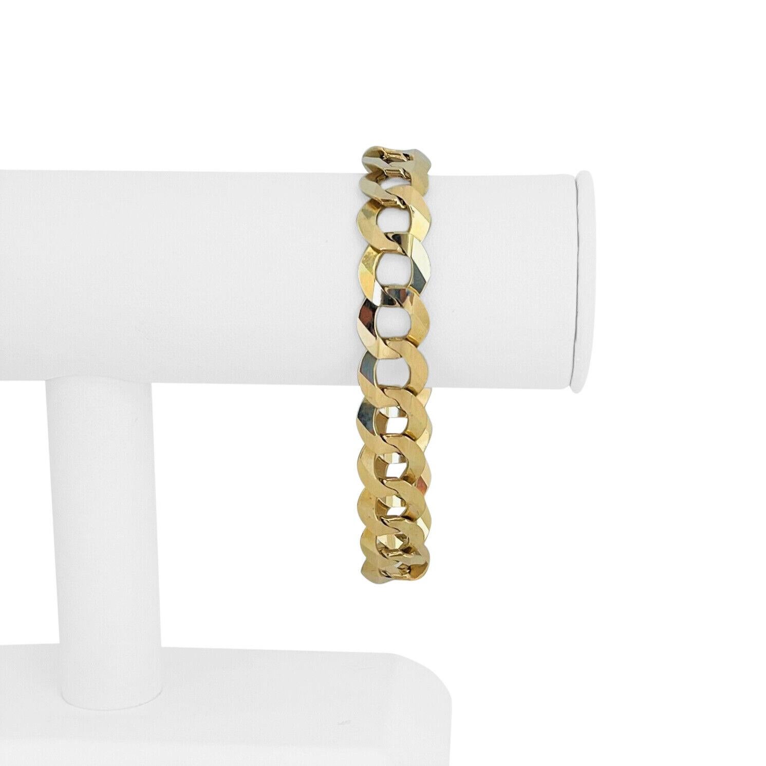 10k Yellow Gold 27.2g Semi Solid 13.5mm Curb Link Chain Bracelet 8