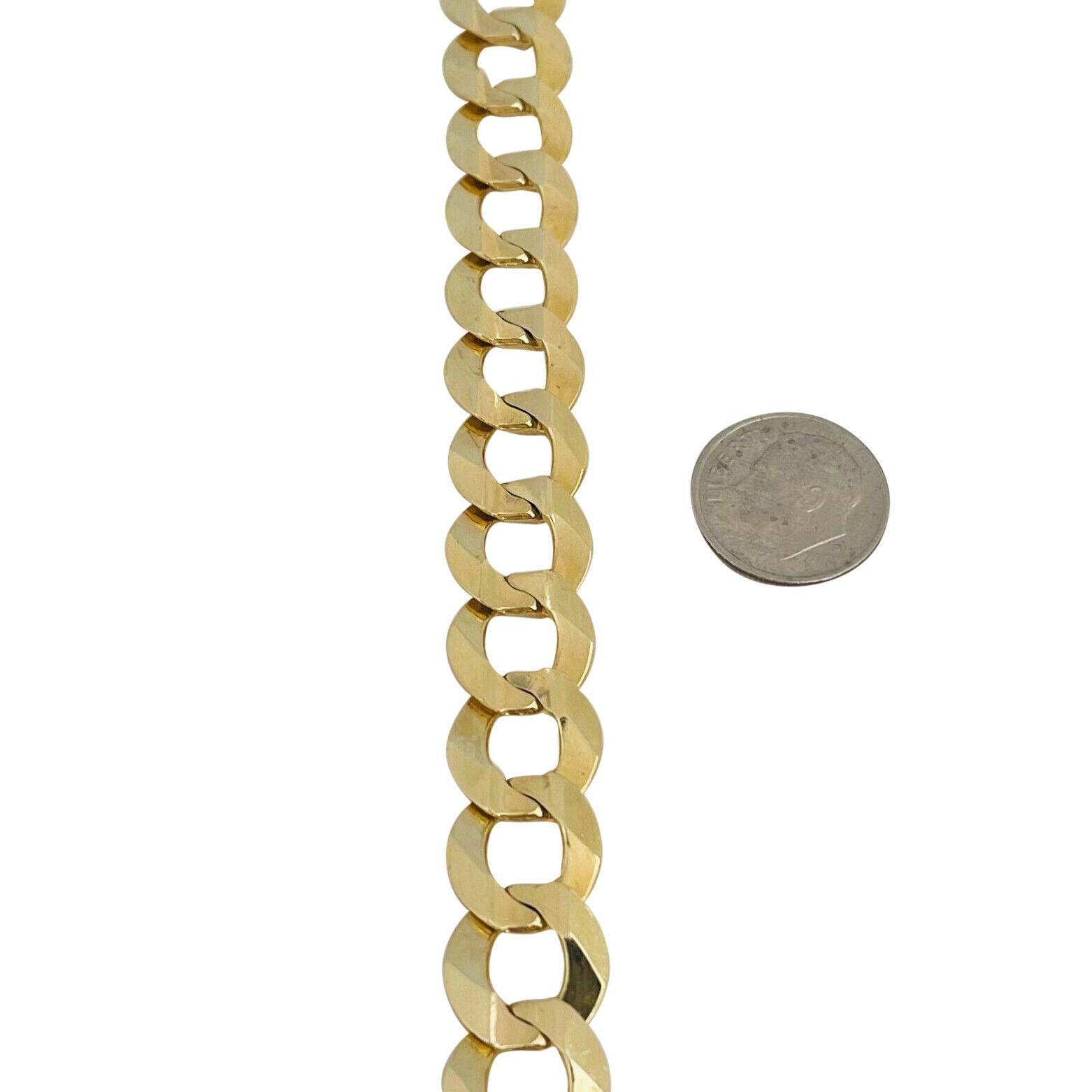 Women's or Men's 10 Karat Yellow Gold Semi Solid Curb Link Chain Bracelet